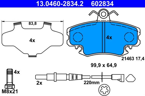 ATE 13.0460-2834.2 - Bremžu uzliku kompl., Disku bremzes www.autospares.lv