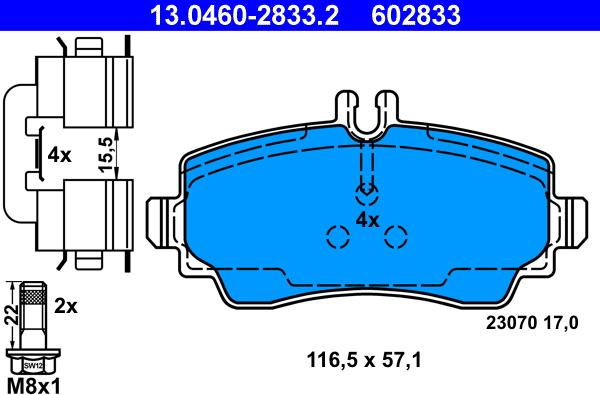 ATE 13.0460-2833.2 - Bremžu uzliku kompl., Disku bremzes autospares.lv