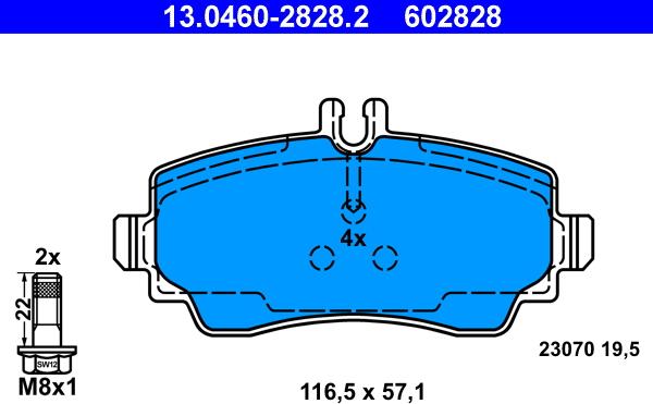 ATE 13.0460-2828.2 - Тормозные колодки, дисковые, комплект www.autospares.lv