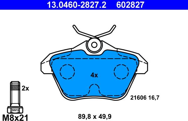 ATE 13.0460-2827.2 - Тормозные колодки, дисковые, комплект www.autospares.lv