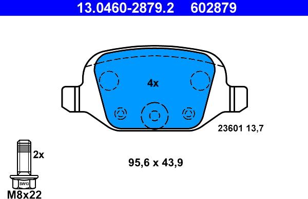 ATE 13.0460-2879.2 - Тормозные колодки, дисковые, комплект www.autospares.lv