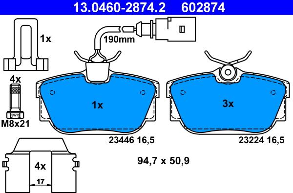 ATE 13.0460-2874.2 - Тормозные колодки, дисковые, комплект www.autospares.lv