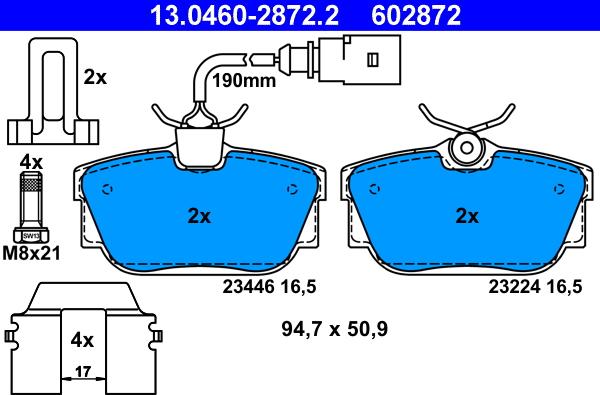 ATE 13.0460-2872.2 - Bremžu uzliku kompl., Disku bremzes autospares.lv