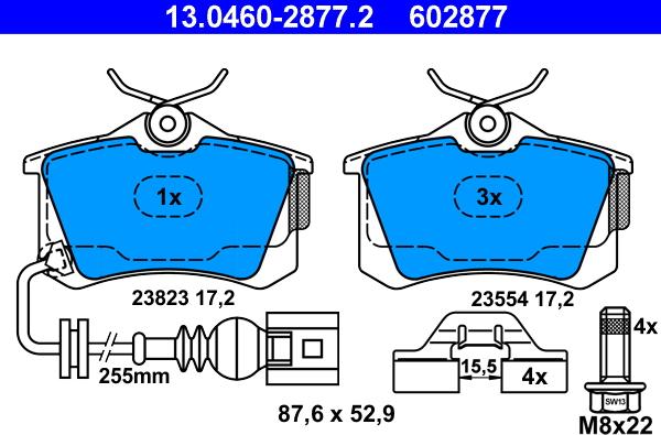 ATE 13.0460-2877.2 - Brake Pad Set, disc brake www.autospares.lv