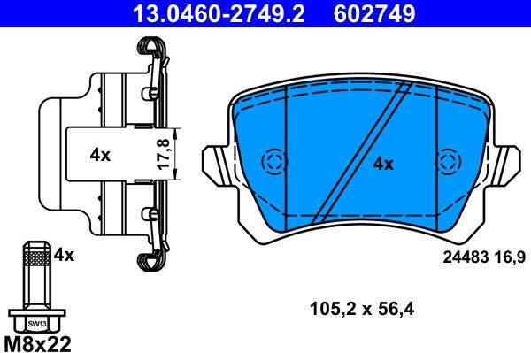 ATE 13.0460-2749.2 - Bremžu uzliku kompl., Disku bremzes www.autospares.lv