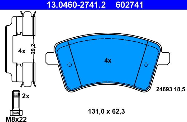 ATE 13.0460-2741.2 - Тормозные колодки, дисковые, комплект www.autospares.lv