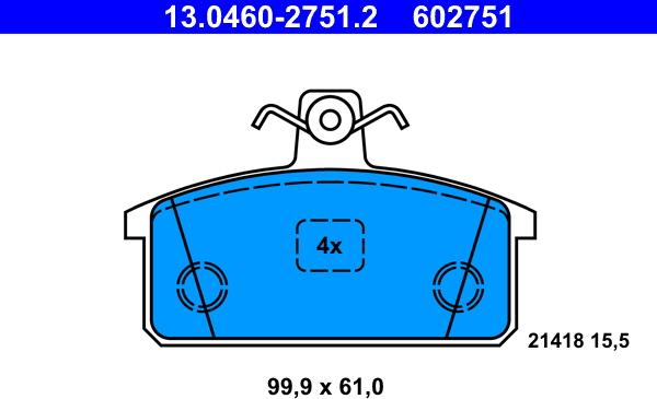 ATE 13.0460-2751.2 - Bremžu uzliku kompl., Disku bremzes autospares.lv