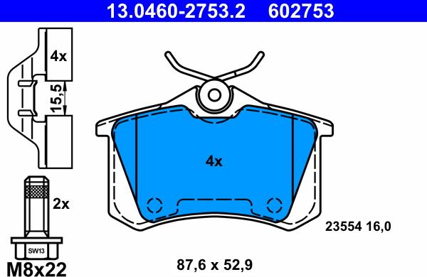 ATE 13.0460-2753.2 - Bremžu uzliku kompl., Disku bremzes autospares.lv