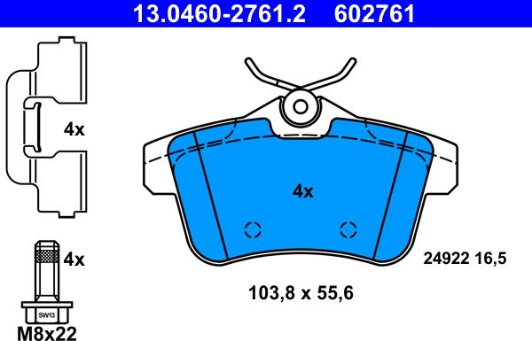 ATE 13.0460-2761.2 - Bremžu uzliku kompl., Disku bremzes www.autospares.lv