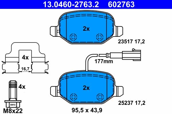 ATE 13.0460-2763.2 - Bremžu uzliku kompl., Disku bremzes autospares.lv