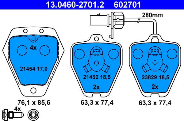 ATE 13.0460-2701.2 - Тормозные колодки, дисковые, комплект www.autospares.lv