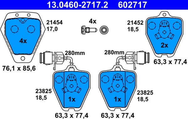 ATE 13.0460-2717.2 - Тормозные колодки, дисковые, комплект www.autospares.lv