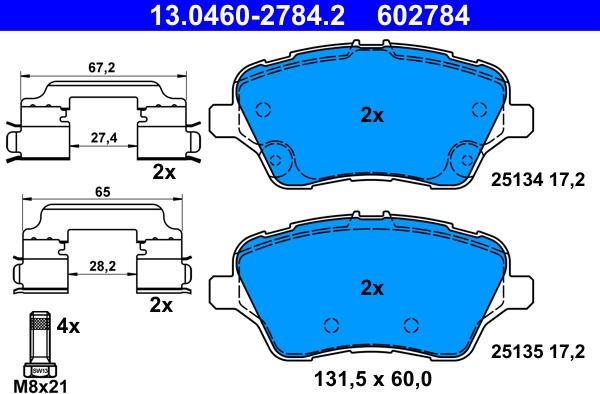 ATE 13.0460-2784.2 - Bremžu uzliku kompl., Disku bremzes autospares.lv