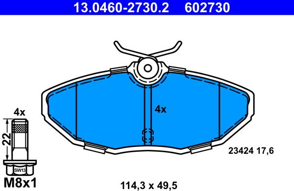 ATE 13.0460-2730.2 - Тормозные колодки, дисковые, комплект www.autospares.lv