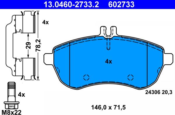 ATE 13.0460-2733.2 - Bremžu uzliku kompl., Disku bremzes autospares.lv