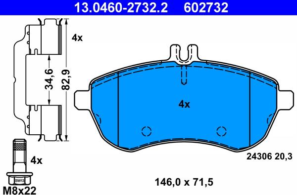 ATE 13.0460-2732.2 - Bremžu uzliku kompl., Disku bremzes www.autospares.lv