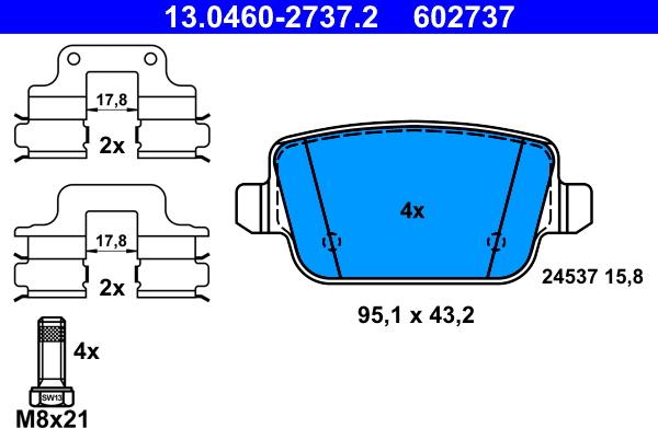 ATE 13.0460-2737.2 - Bremžu uzliku kompl., Disku bremzes autospares.lv