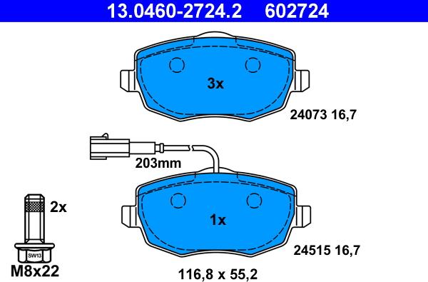 ATE 13.0460-2724.2 - Bremžu uzliku kompl., Disku bremzes autospares.lv