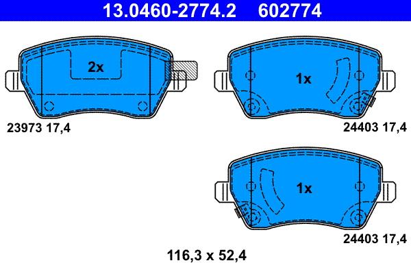 ATE 13.0460-2774.2 - Bremžu uzliku kompl., Disku bremzes autospares.lv