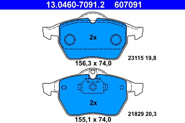 ATE 13.0460-7091.2 - Тормозные колодки, дисковые, комплект www.autospares.lv