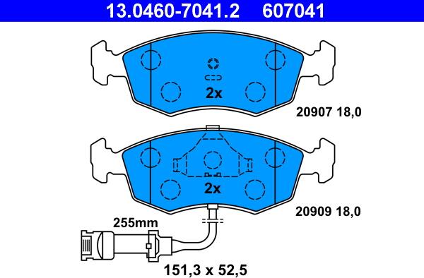 ATE 13.0460-7041.2 - Bremžu uzliku kompl., Disku bremzes autospares.lv