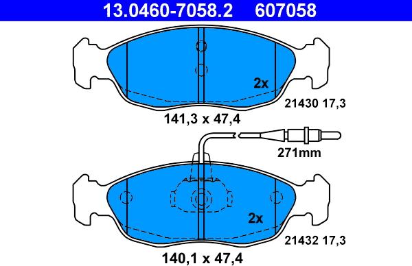 ATE 13.0460-7058.2 - Тормозные колодки, дисковые, комплект www.autospares.lv