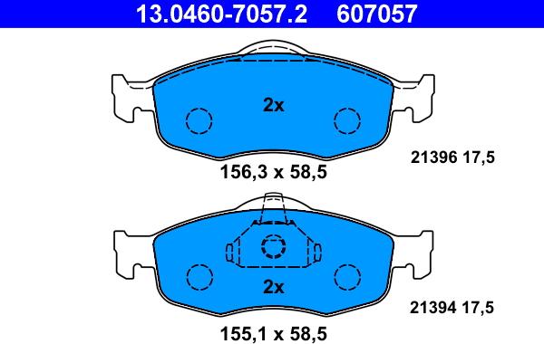 ATE 13.0460-7057.2 - Тормозные колодки, дисковые, комплект www.autospares.lv