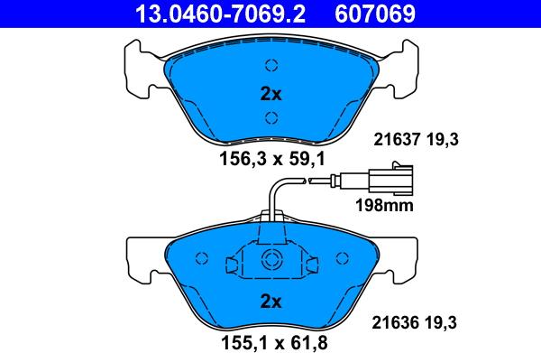 ATE 13.0460-7069.2 - Bremžu uzliku kompl., Disku bremzes autospares.lv