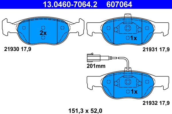 ATE 13.0460-7064.2 - Bremžu uzliku kompl., Disku bremzes autospares.lv