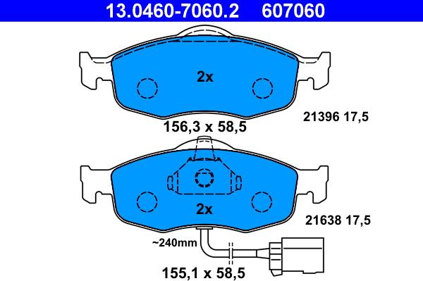 ATE 13.0460-7060.2 - Тормозные колодки, дисковые, комплект www.autospares.lv