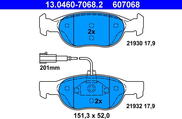 ATE 13.0460-7068.2 - Bremžu uzliku kompl., Disku bremzes autospares.lv