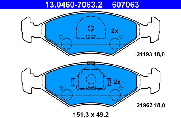 ATE 13.0460-7063.2 - Тормозные колодки, дисковые, комплект www.autospares.lv