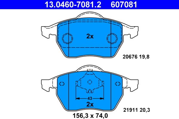 ATE 13.0460-7081.2 - Brake Pad Set, disc brake www.autospares.lv