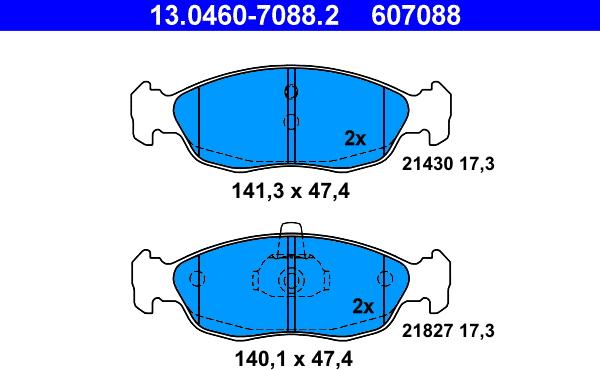 ATE 13.0460-7088.2 - Тормозные колодки, дисковые, комплект www.autospares.lv