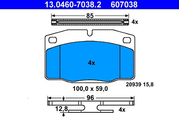 ATE 13.0460-7038.2 - Тормозные колодки, дисковые, комплект www.autospares.lv