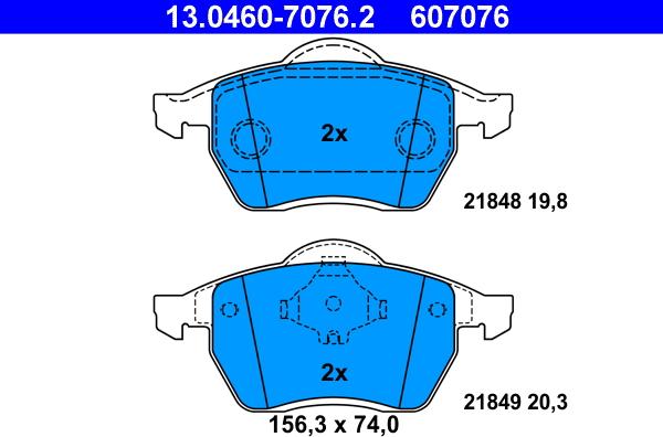 ATE 13.0460-7076.2 - Тормозные колодки, дисковые, комплект www.autospares.lv