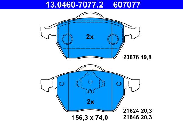 ATE 13.0460-7077.2 - Тормозные колодки, дисковые, комплект www.autospares.lv