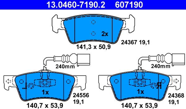 ATE 13.0460-7190.2 - Тормозные колодки, дисковые, комплект www.autospares.lv