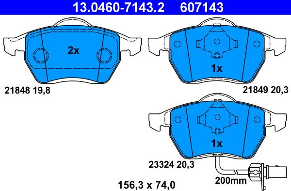 ATE 13.0460-7143.2 - Brake Pad Set, disc brake www.autospares.lv