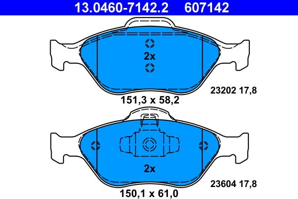 ATE 13.0460-7142.2 - Тормозные колодки, дисковые, комплект www.autospares.lv