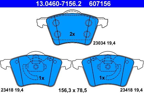 ATE 13.0460-7156.2 - Тормозные колодки, дисковые, комплект www.autospares.lv