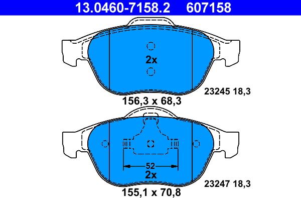 ATE 13.0460-7158.2 - Тормозные колодки, дисковые, комплект www.autospares.lv