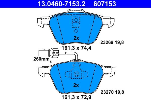 ATE 13.0460-7153.2 - Тормозные колодки, дисковые, комплект www.autospares.lv