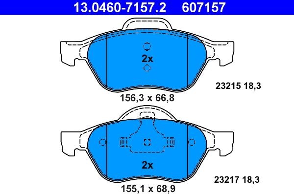 ATE 13.0460-7157.2 - Тормозные колодки, дисковые, комплект www.autospares.lv