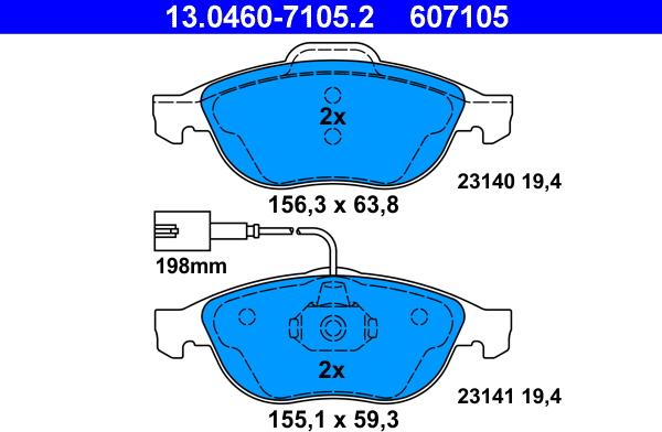 ATE 13.0460-7105.2 - Bremžu uzliku kompl., Disku bremzes autospares.lv