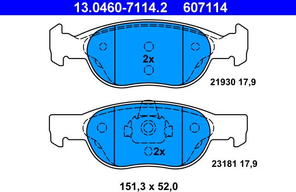 ATE 13.0460-7114.2 - Bremžu uzliku kompl., Disku bremzes autospares.lv