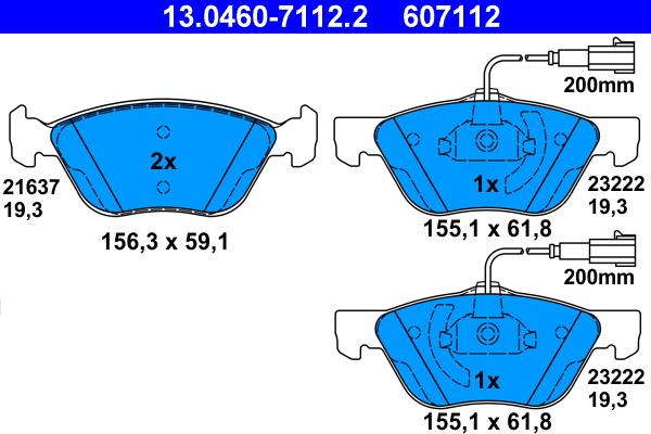 ATE 13.0460-7112.2 - Тормозные колодки, дисковые, комплект www.autospares.lv