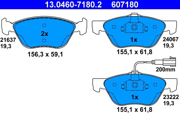 ATE 13.0460-7180.2 - Тормозные колодки, дисковые, комплект www.autospares.lv