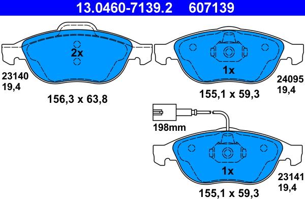 ATE 13.0460-7139.2 - Тормозные колодки, дисковые, комплект www.autospares.lv