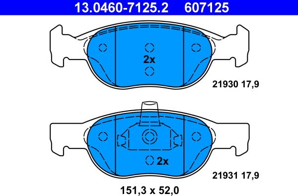 ATE 13.0460-7125.2 - Bremžu uzliku kompl., Disku bremzes autospares.lv